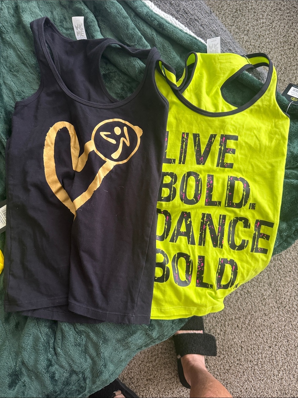 Zumba Fitness Black & Neon Yellow Graphic Tank Tops